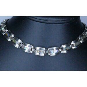 Vintage Mexican Sterling Silver & Abalone Inlay Choker Necklace 14.5" Signed